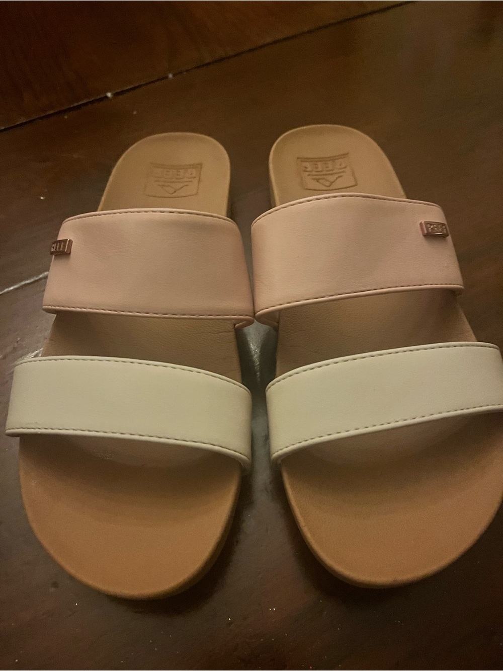 Women's Reef Two-Tone Slide Sandals in Blush Pink and White